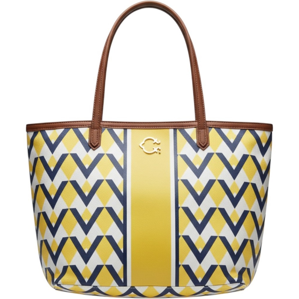 C. Wonder Chevron Yellow and Blue Tote Bag With Wallet and Dust Bag Set